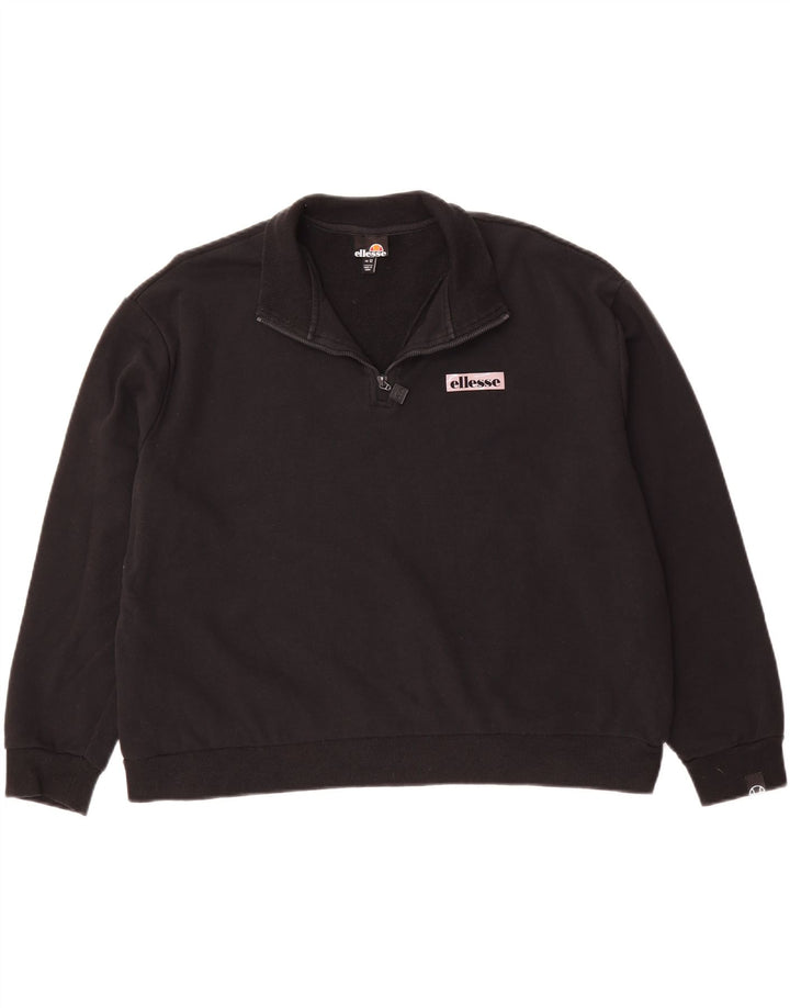 ELLESSE Womens Oversized Zip Neck Sweatshirt Jumper UK 12 Medium Black Vintage Ellesse and Second-Hand Ellesse from Messina Hembry 