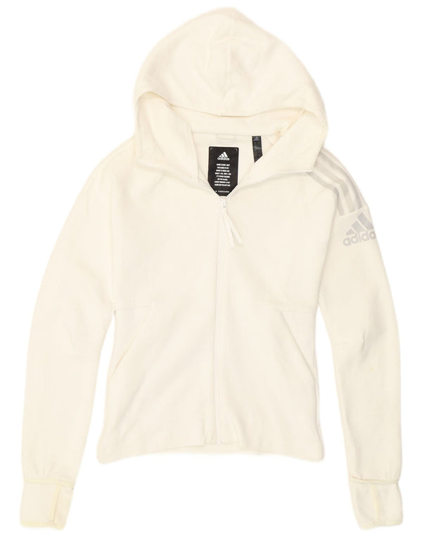 Damski sweter z kapturem i zamkiem błyskawicznym Adidas UK 4/6 XS Biała bawełna