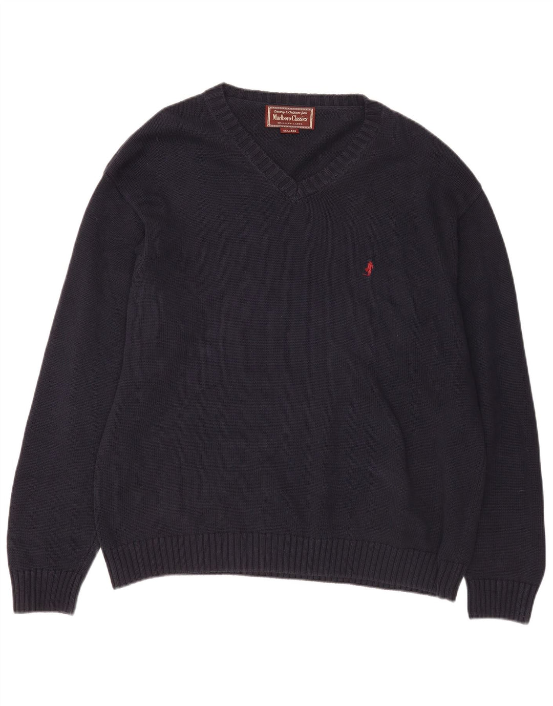 Marlboro Classics Męski sweter z dekoltem w kształcie litery V, 2XL, granatowy