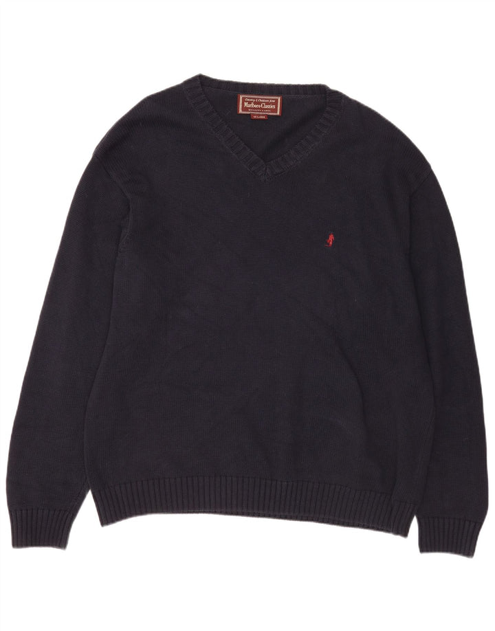 Marlboro Classics Męski sweter z dekoltem w kształcie litery V, 2XL, granatowy