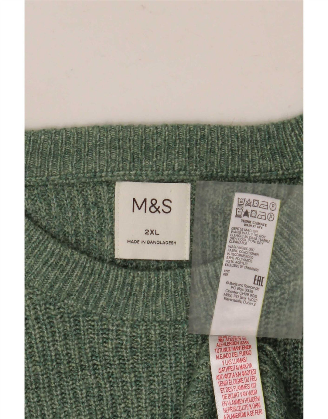 Marks & Spencer Męski sweter z okrągłym dekoltem 2XL Zielony poliamid