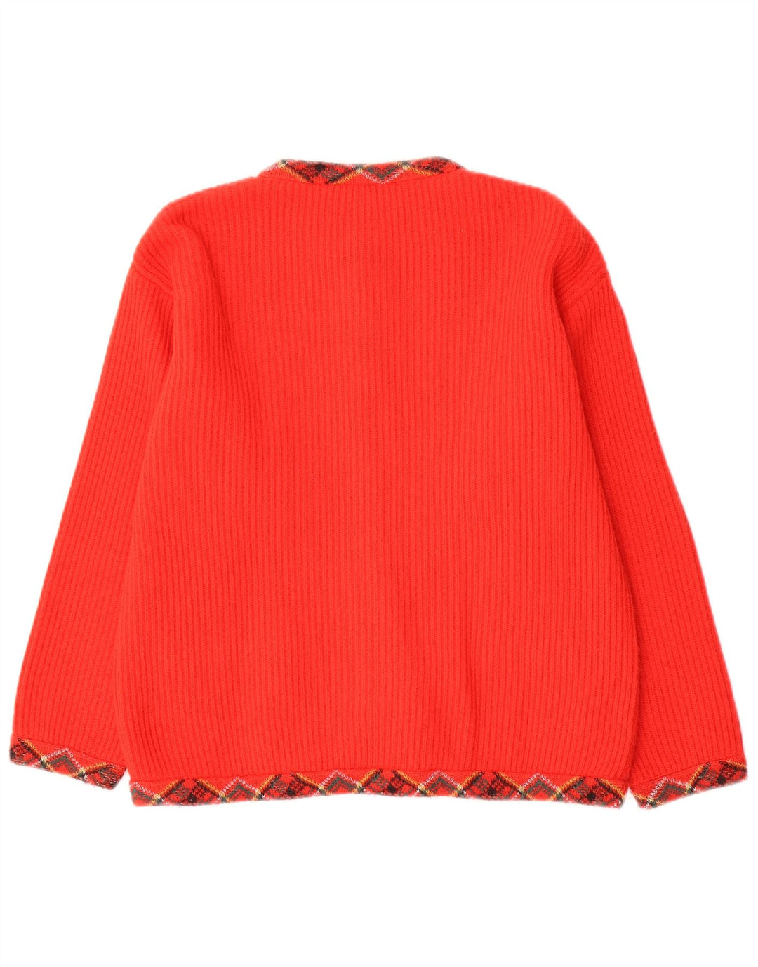 Sweter damski w stylu vintage, kardigan UK 12, średni czerwony Argyle/diamentowa wełna