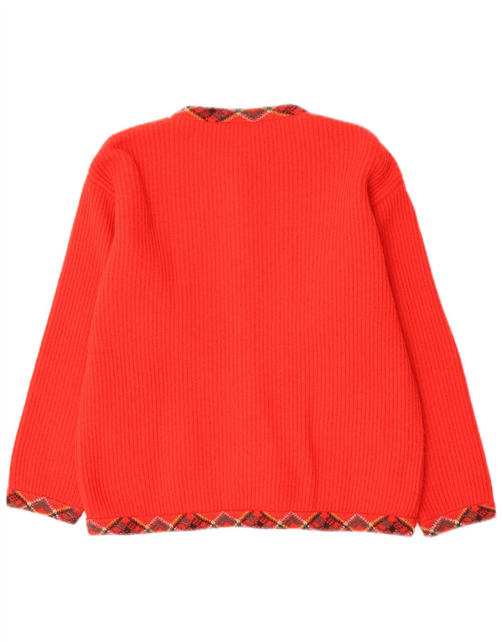 Sweter damski w stylu vintage, kardigan UK 12, średni czerwony Argyle/diamentowa wełna