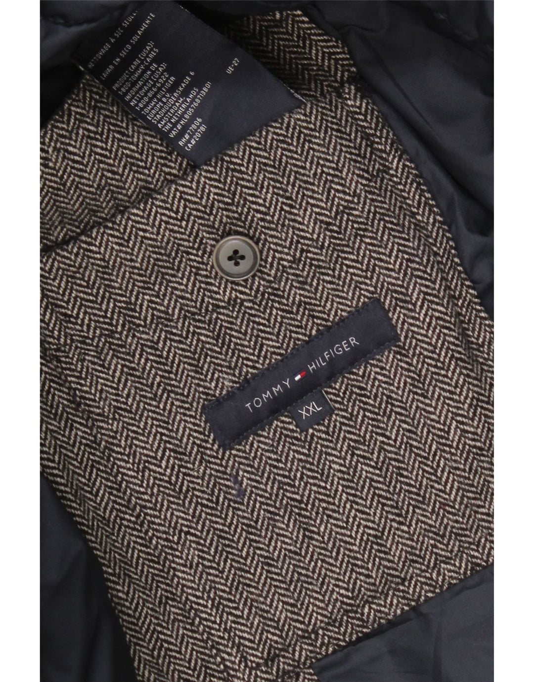 Męska ocieplana kurtka Tommy Hilfiger UK 44 2XL Szara wełna w jodełkę