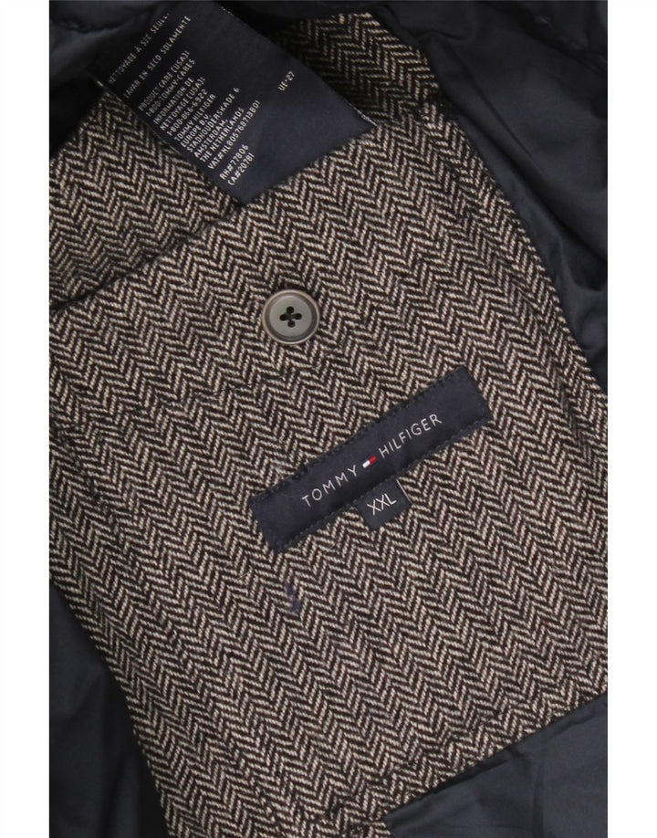 Męska ocieplana kurtka Tommy Hilfiger UK 44 2XL Szara wełna w jodełkę