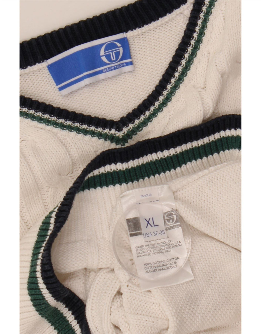 Męski sweter Sergio Tacchini z dekoltem w kształcie litery V, XL, biała bawełna