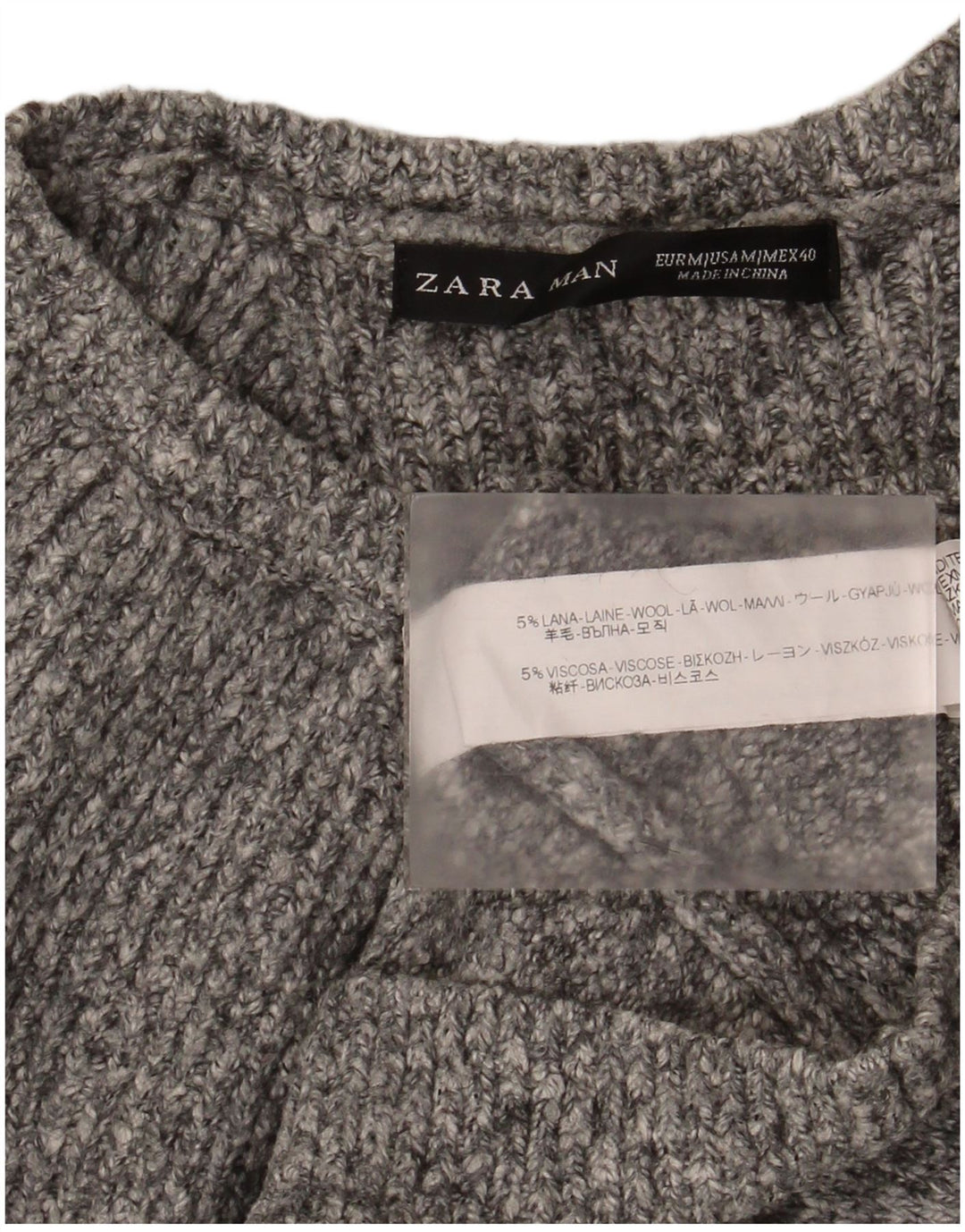 Męski sweter Zara z dekoltem w łódkę, średnioszary, wełniany w cętki