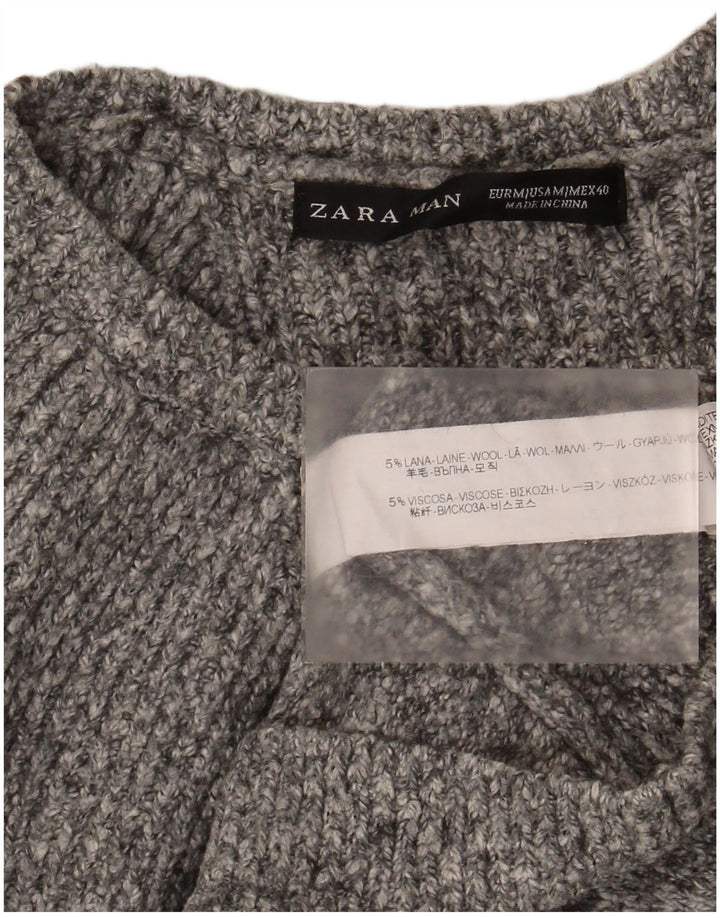 Męski sweter Zara z dekoltem w łódkę, średnioszary, wełniany w cętki