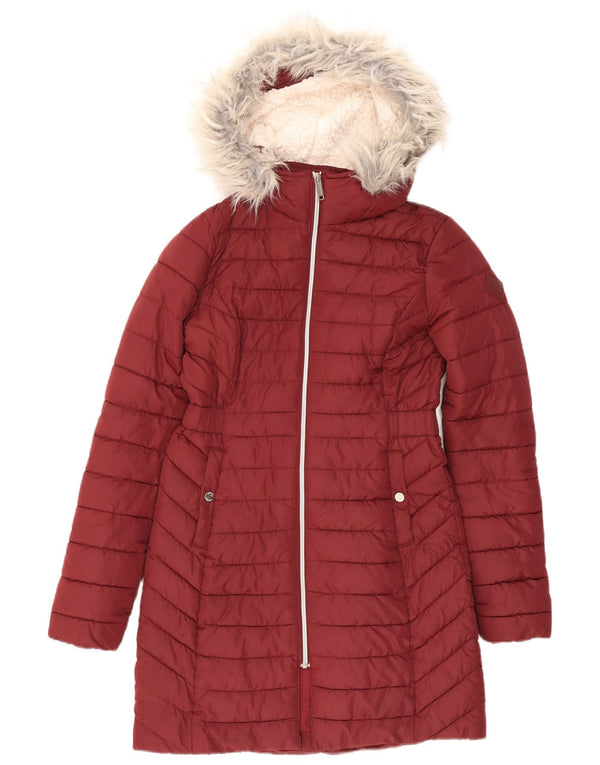Damski płaszcz z kapturem i ociepleniem Sherpa Hollister UK 6 XS, bordowy poliester