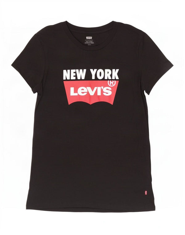 Damska koszulka z grafiką Levi's New York Top UK 10, mała, czarna bawełna