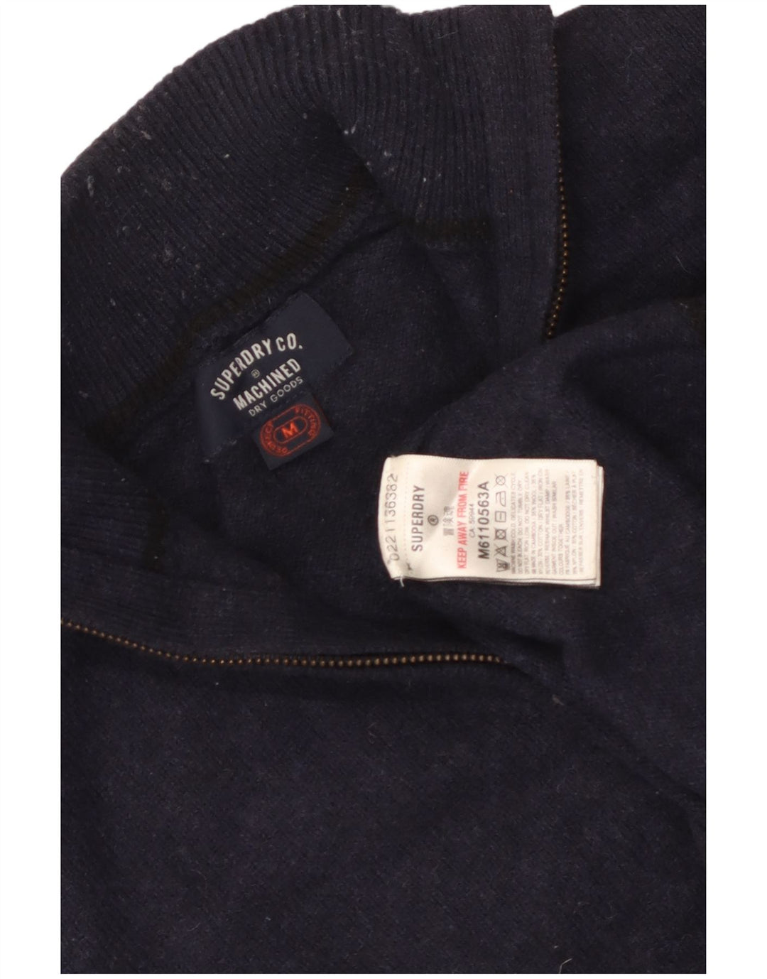 Damski sweter z zamkiem Superdry UK 14, średni granatowy, wełniany