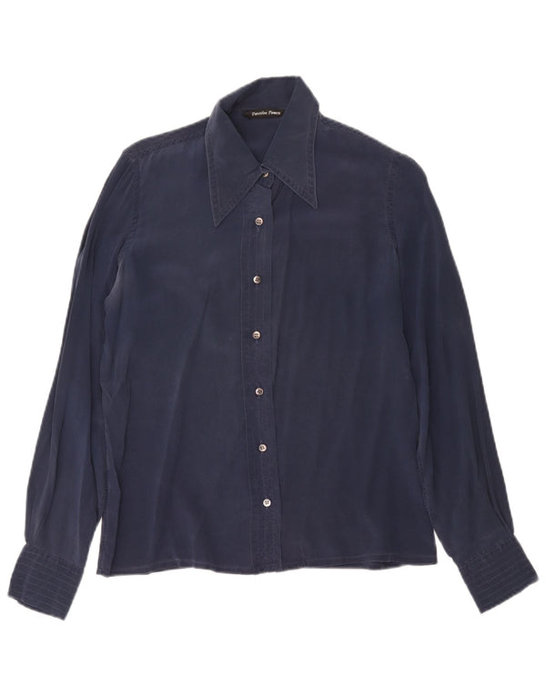 Damska bluzka koszulowa w stylu vintage IT 48 XL Granatowy jedwab