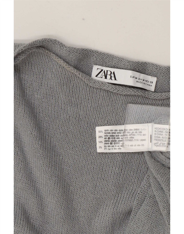 Damski sweter oversize z dekoltem w łódkę Zara UK 14, średnioszary, bawełniany