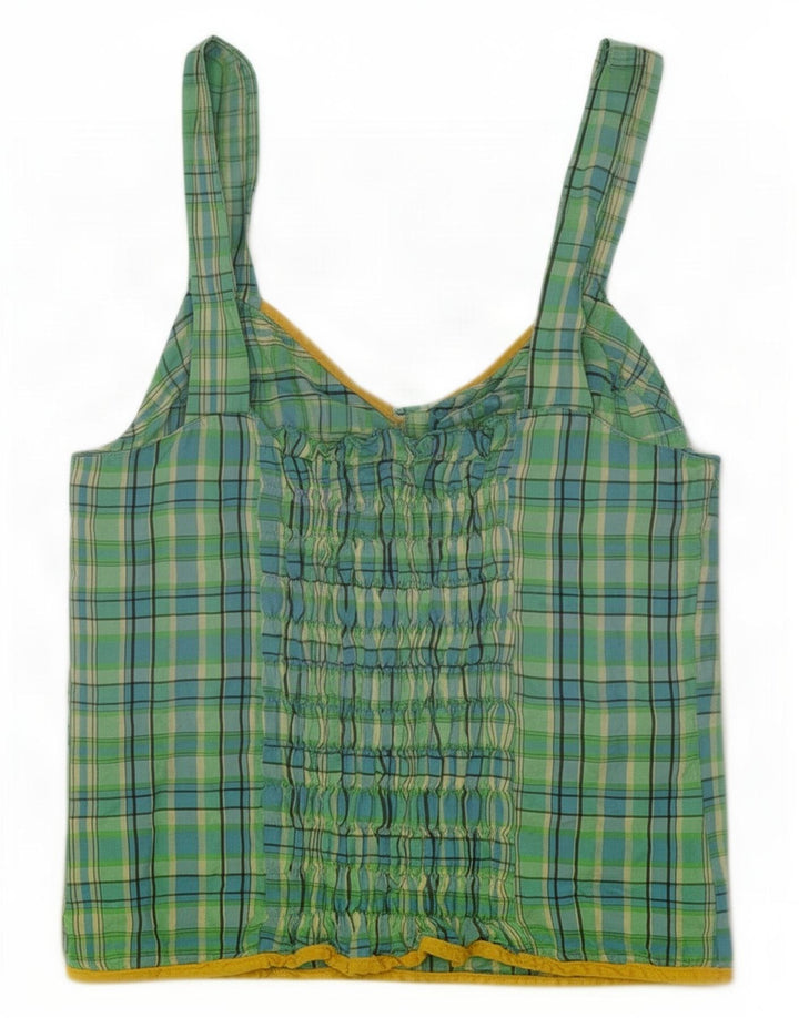Vintage damski top na ramiączkach IT 44, średni zielony octan w kratkę