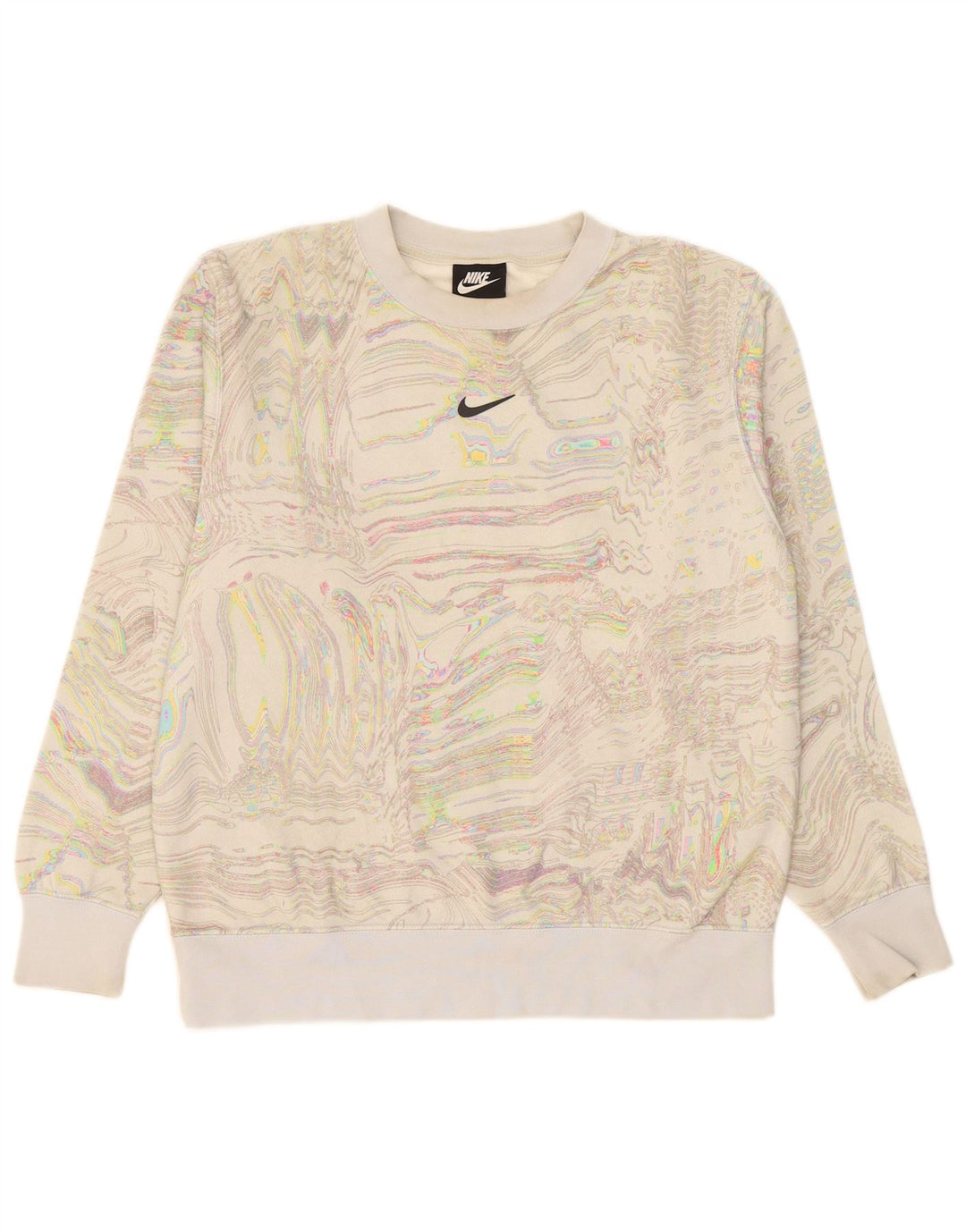 Damska bluza dresowa Nike z abstrakcyjnym wzorem, UK 10, mała w kolorze złamanej bieli