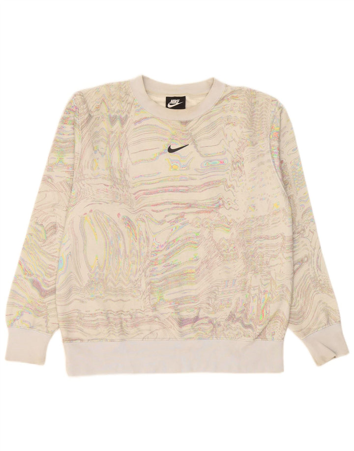 Damska bluza dresowa Nike z abstrakcyjnym wzorem, UK 10, mała w kolorze złamanej bieli