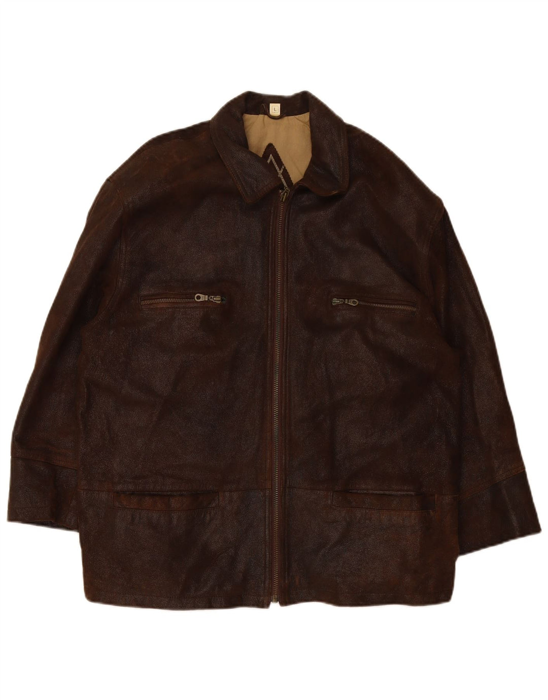 Męska kurtka skórzana VINTAGE UK 40 duża brązowa skóra
