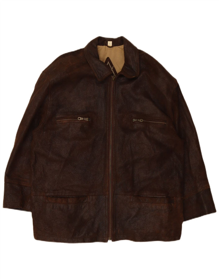 Męska kurtka skórzana VINTAGE UK 40 duża brązowa skóra