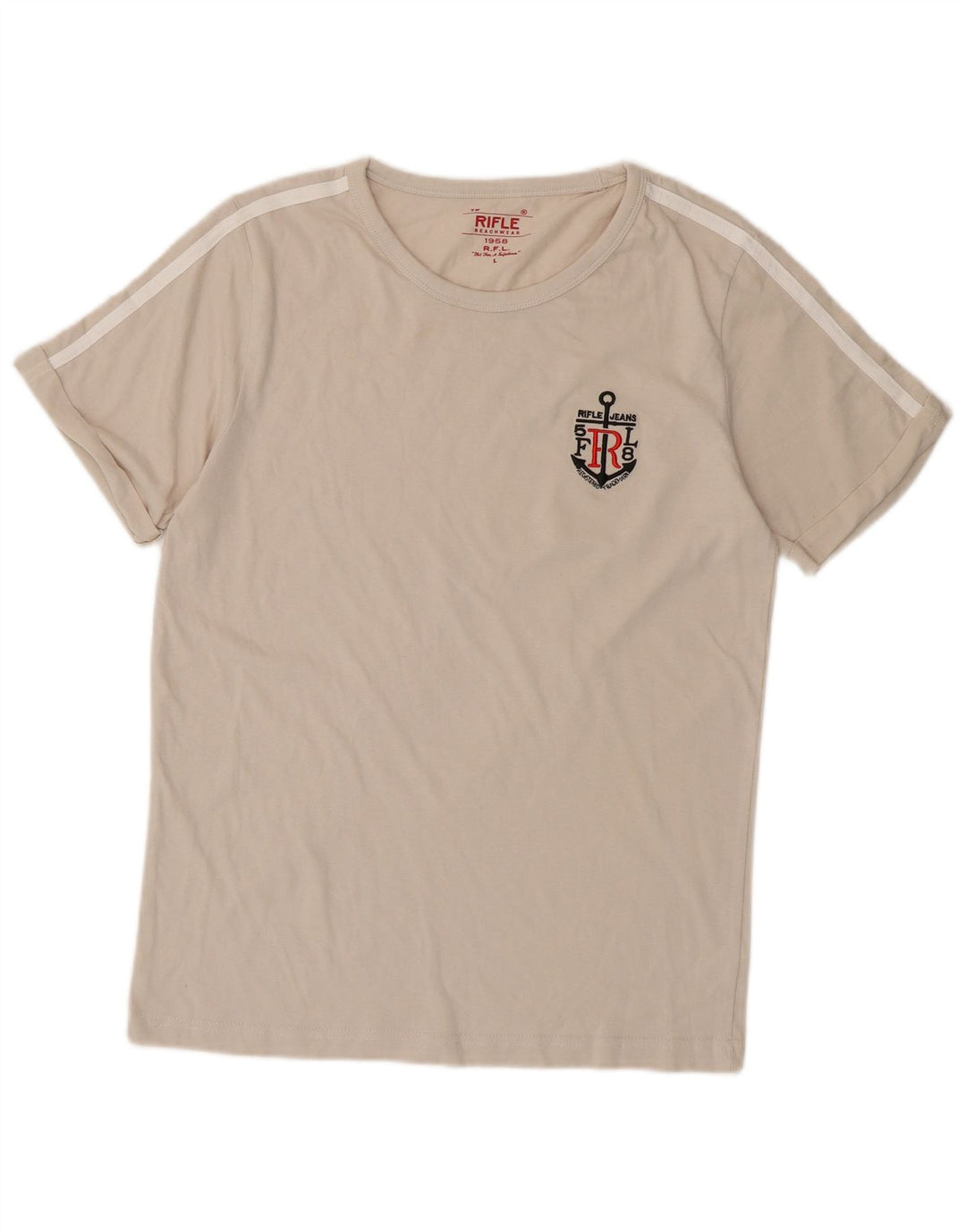 T-shirt damski RIFLE Top UK 14, duży, bawełniany w kolorze złamanej bieli