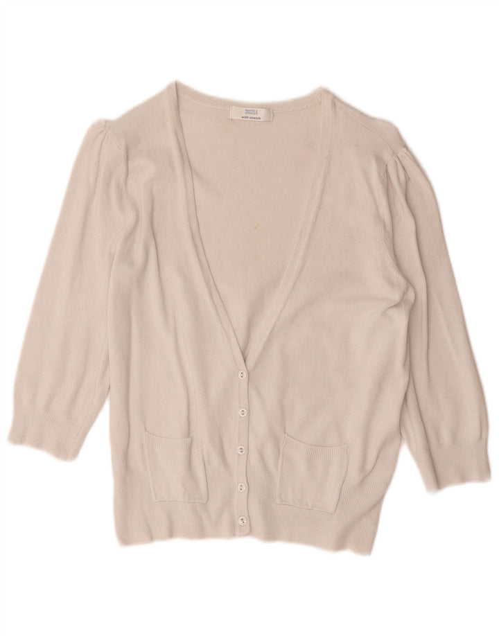 Marks & Spencer Damski sweter rozpinany z rękawem 3/4, UK 14, średni złamanej bieli