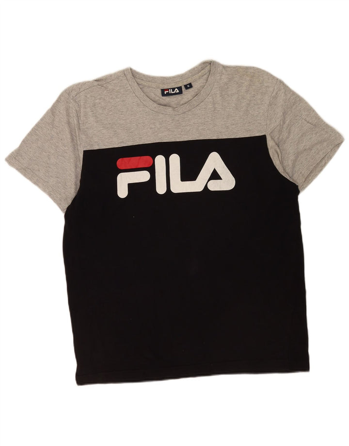 Męski T-shirt Fila z grafiką, bawełniany, średniej wielkości, w kolorze czarnym
