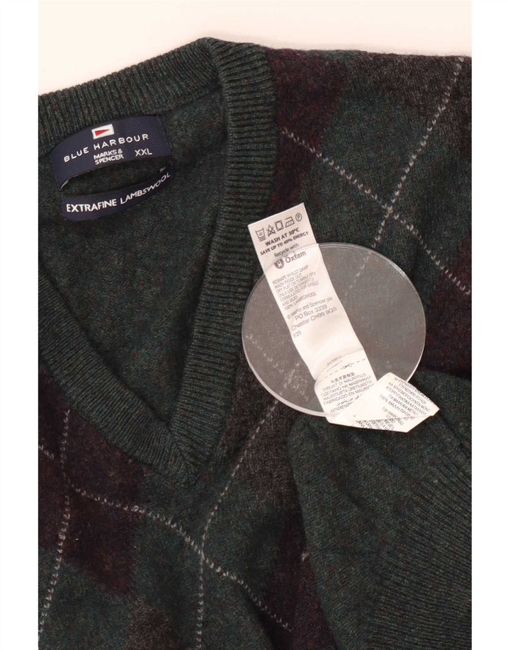 Męski sweter Marks & Spencer Blue Harbor z dekoltem w kształcie litery V, 2XL, zielony