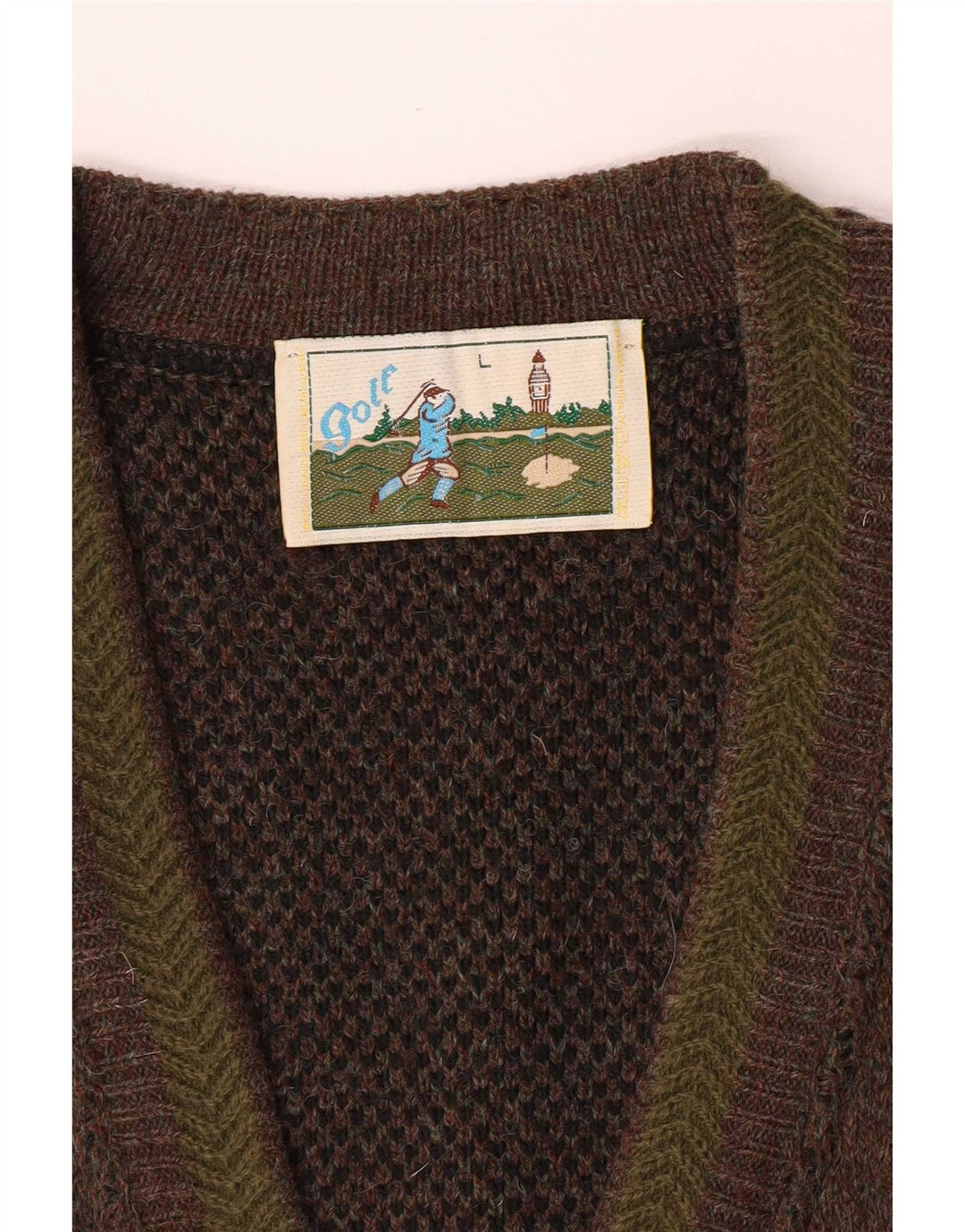 Vintage męski sweter rozpinany, duży, brązowy, nakrapiany