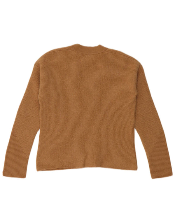Tommy Hilfiger Womens Crop V-Neck Jumper Sweater UK 6 XS Beige Wool