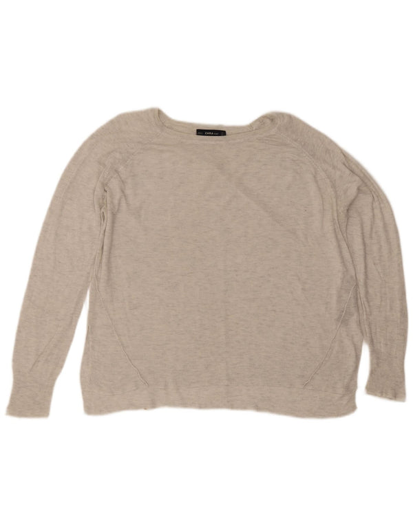 Damski sweter Zara z dekoltem w łódkę UK 16, duży, szary, nakrapiany wiskoza