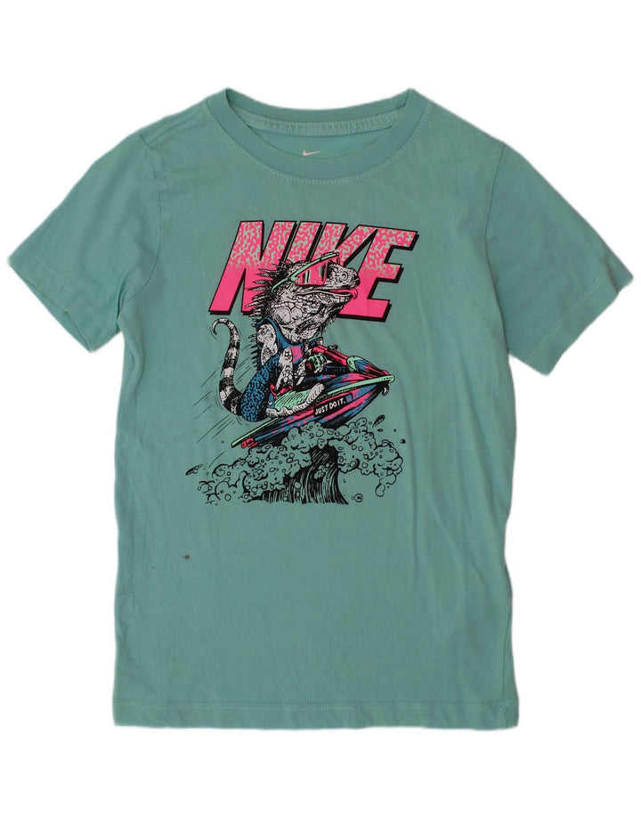 Chłopięcy T-shirt z grafiką Nike w wieku 8-9 lat, mały, turkusowy, bawełniany
