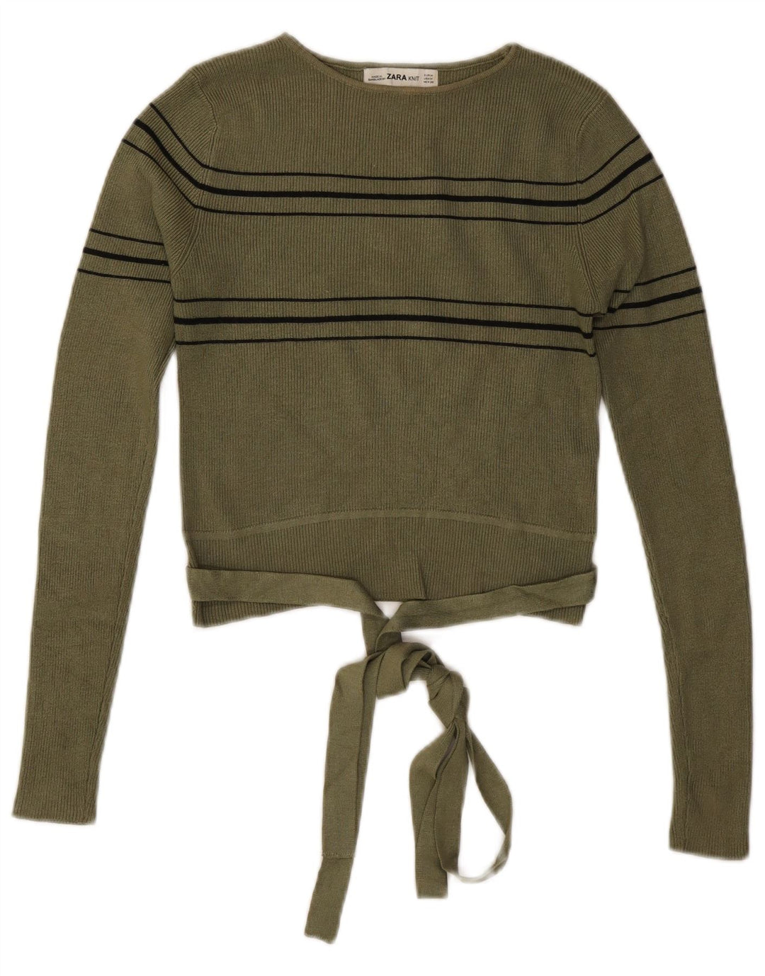 Damski sweter ZARA z dekoltem w łódkę, UK 12, średnie khaki w paski