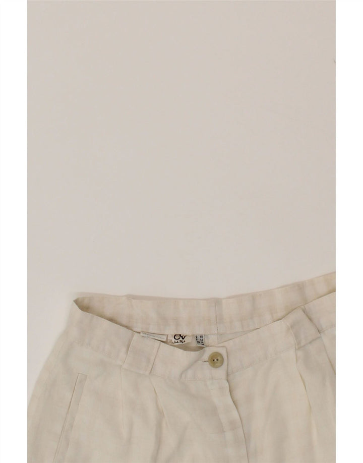 VINTAGE Womens Chino Shorts UK 14 Medium W28 Off White Striped Polyester Vintage Vintage and Second-Hand Vintage from Messina Hembry 