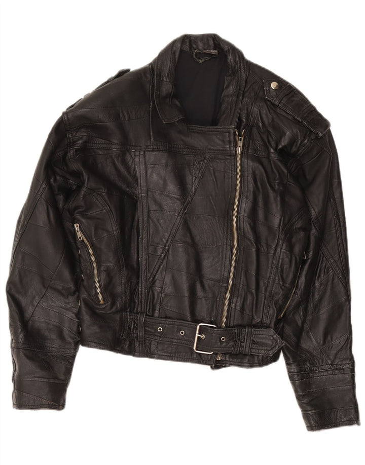 Vintage damska kurtka skórzana Biker IT 42, średnia czarna skóra
