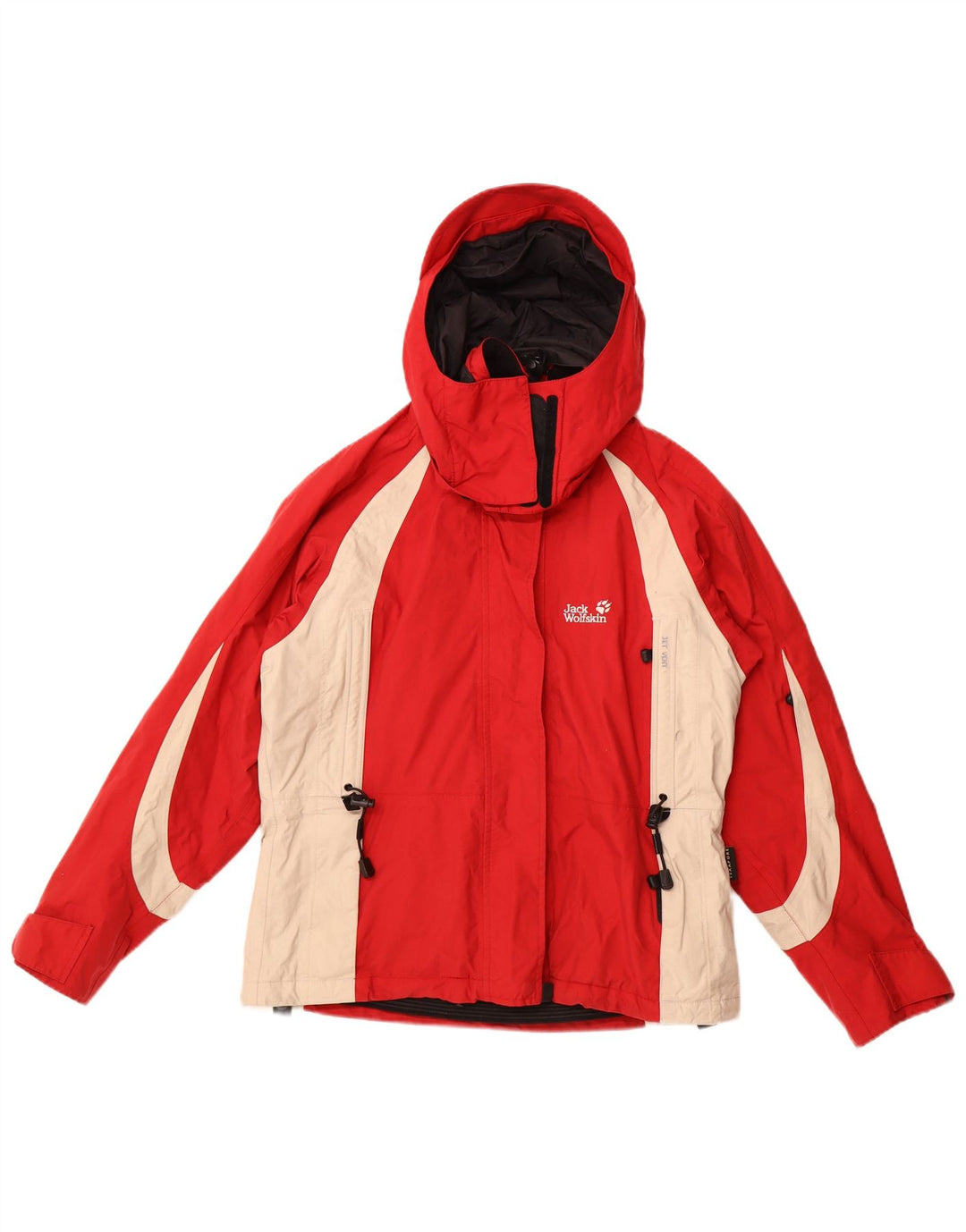 Damska kurtka wiatrówka z kapturem Jack Wolfskin UK 10 Small Red Colorblock