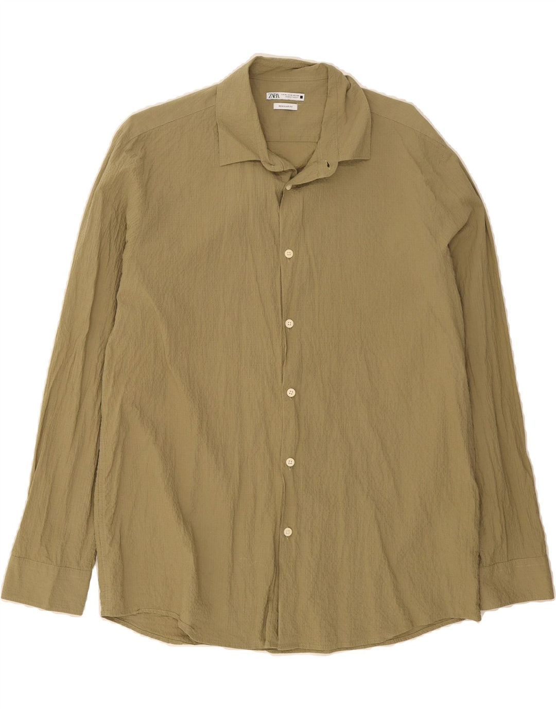 ZARA Mens Regular Fit Shirt XL Khaki Cotton Vintage Zara and Second-Hand Zara from Messina Hembry 