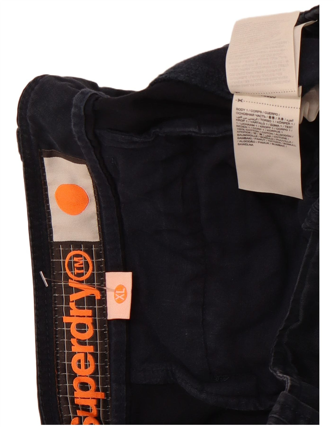Męskie spodenki cargo SUPERDRY XL W38, granatowe, bawełniane