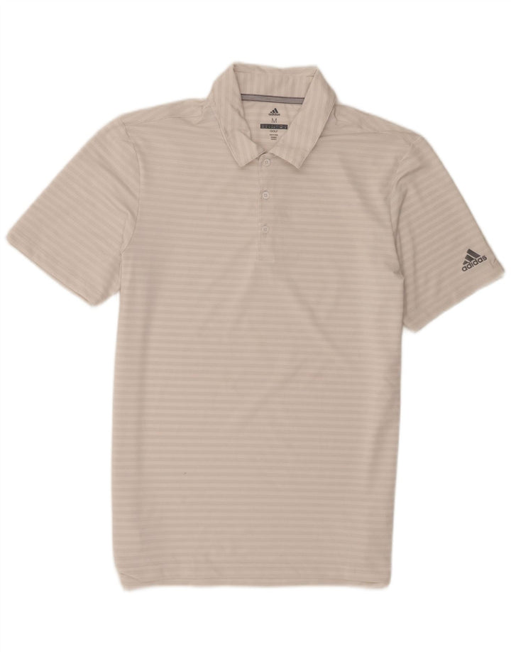 Męska koszulka polo do golfa Adidas, średnia, biała, poliestrowa w paski