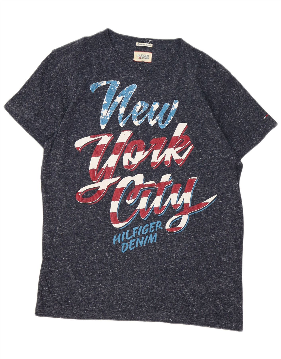 Męska koszulka z grafiką Tommy Hilfiger Top, średni granatowy, nakrapiany poliester