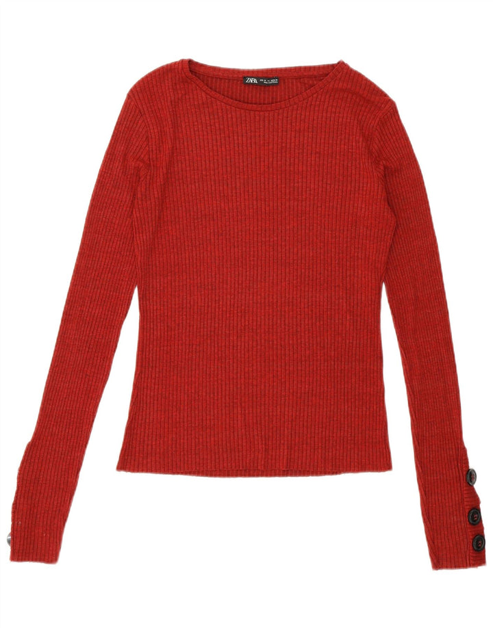 ZARA Womens Top Long Sleeve UK 12 Medium Burgundy Viscose