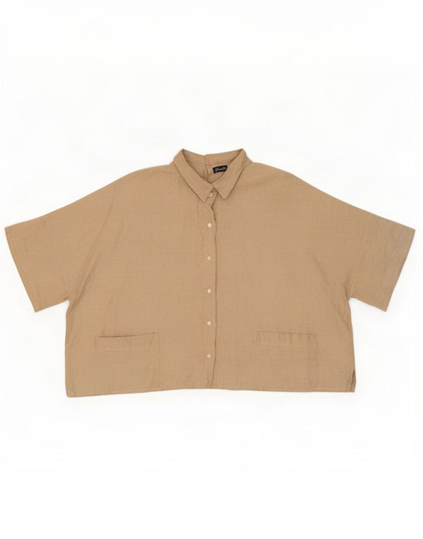 Bluzka damska w stylu vintage, krótka, UK 22 3XL, beżowa bawełna