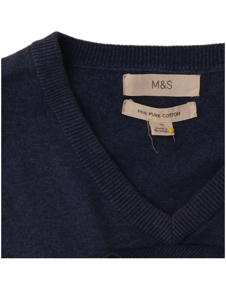 Marks & Spencer Męski sweter z dekoltem w kształcie litery V, średnioniebieski, bawełniany