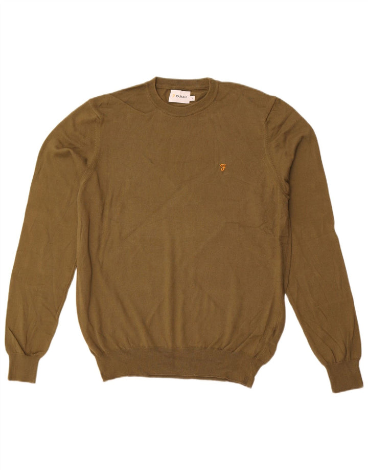 Farah Męski sweter z okrągłym dekoltem, duży, bawełniany khaki