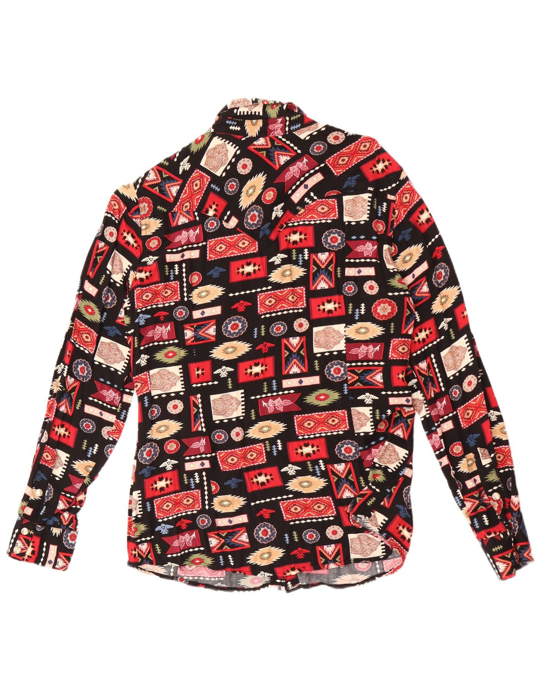 Damska bluzka w stylu retro Wrangler UK 14, średni czarny geometryczny sztuczny jedwab
