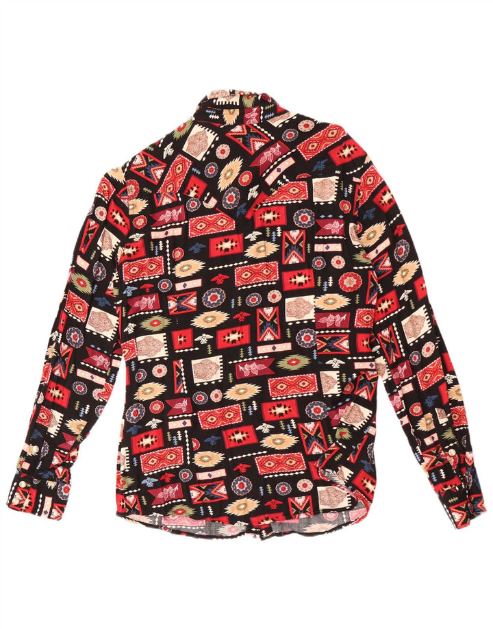 Damska bluzka w stylu retro Wrangler UK 14, średni czarny geometryczny sztuczny jedwab
