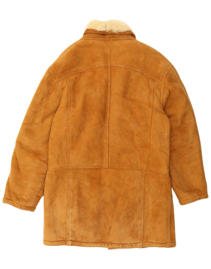 Vintage męski płaszcz z owczej skóry UK 40, duży beżowy płaszcz z owczej skóry