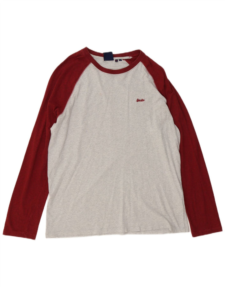 Męski top Superdry z długim rękawem 2XL, szara, bawełniana w bloki kolorów
