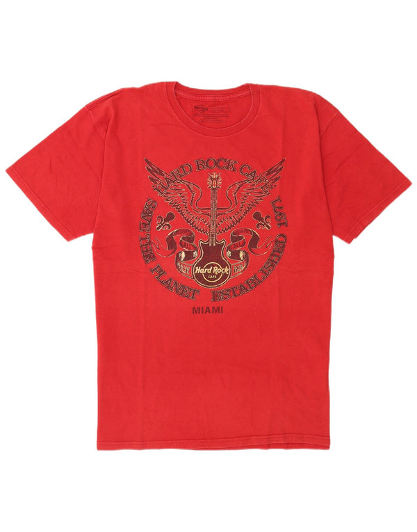 Hard Rock Cafe Mens Miami Graphic T-Shirt Top Large Red Cotton