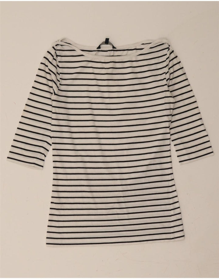 FRENCH CONNECTION Womens Top 3/4 Sleeve UK 12 Medium White Striped Cotton Vintage French Connection and Second-Hand French Connection from Messina Hembry 