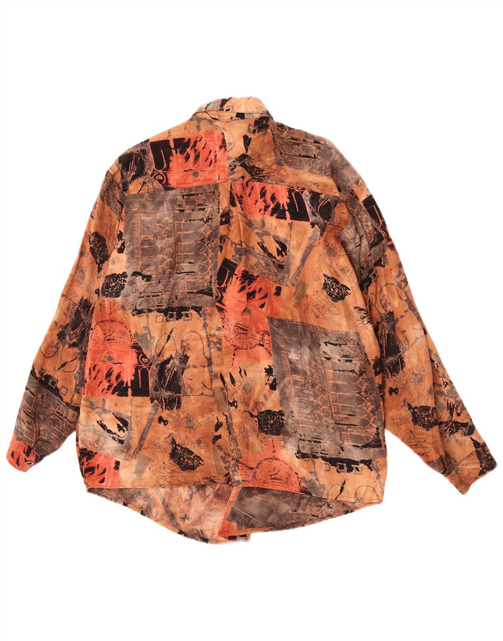 Koszula damska w stylu vintage w abstrakcyjny wzór EU 44 XL Brązowy sztuczny jedwab