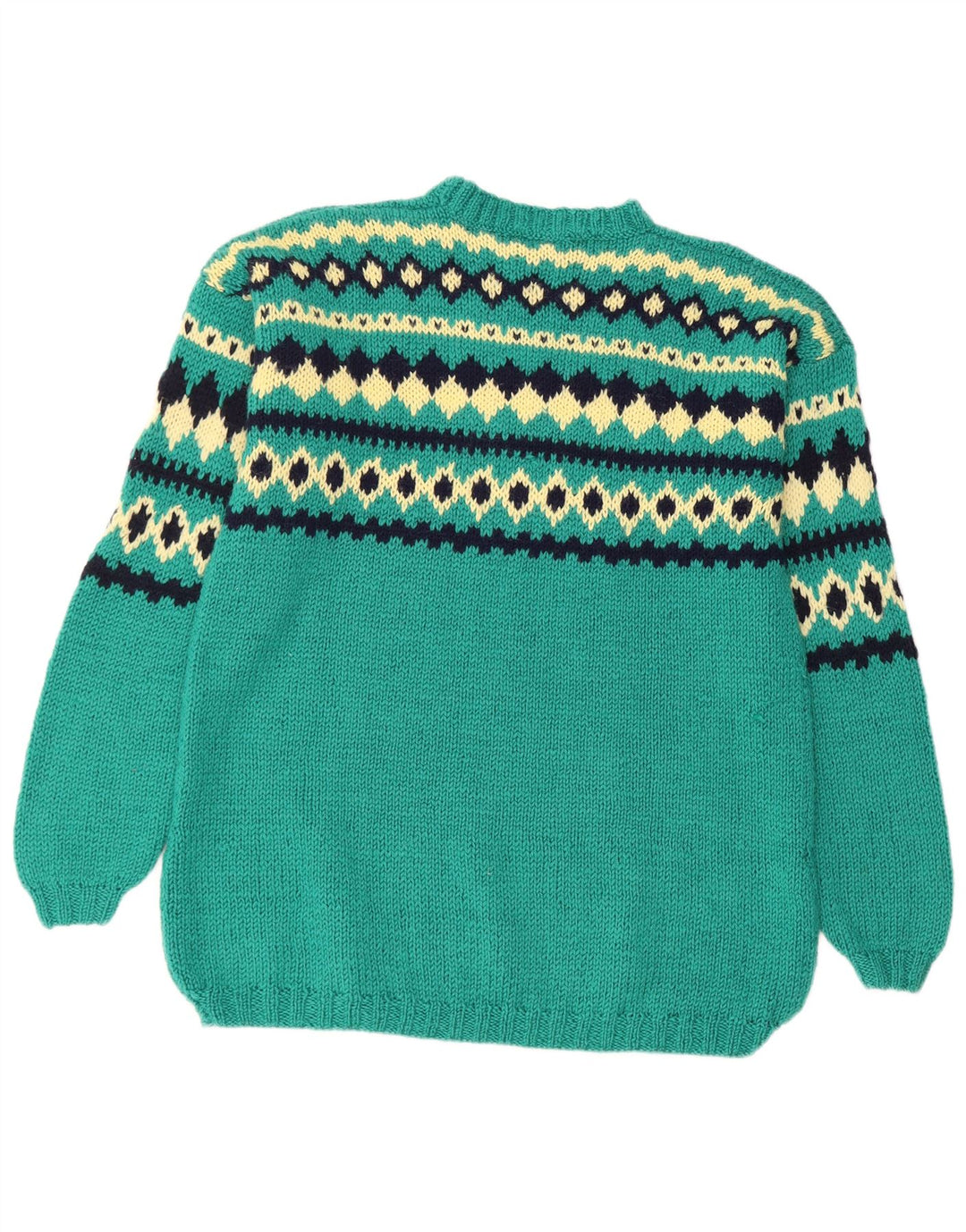 Sweter damski VINTAGE z okrągłym dekoltem UK 14 Large Green Fair Isle